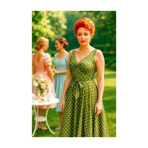 Vintage Style Green Polka Dot Tea Summer Dress – Night Way Size 8